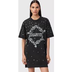 AllSaints Short Dresses AllSaints Womens Drip Crystal Embellished Cotton Jersey Mini Dress - Washed Black