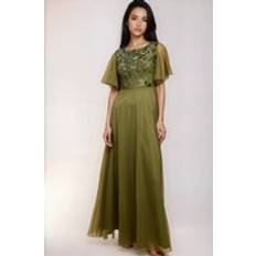Boat Neck - Long Dresses Little Mistress Khaki Green Angel Sleeve Sequin Maxi Dress - 10