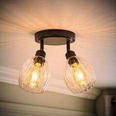 Black Spotlights ValueLights Cheltenham 2 Way Ribbed Glass Flush Ceiling Light Spotlight