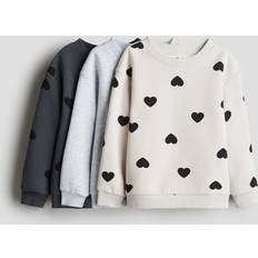Sweatshirts H&M Brushed Inside Sweatshirts 3-pack - Light Beige/Hearts (1224786007)