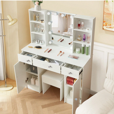 Shein Makeup Vanity Desk With LED Mirror White Dressing Table