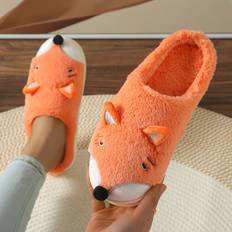 Orange Slippers Temu Kawaii Cartoon Fox Plush Slippers Winter Warm Comfortable