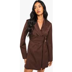 Brown - Wrap Dresses boohoo Womens Tailored Wrap Detail Blazer Dress - Brown