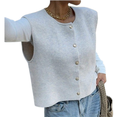 Shein Ytterkläder Shein Siren Gaze Women's Casual Solid Color Short Knitted Vest Apricot Knitted Cardigan Metal Button Style Knitted Vest Jacket In Fall/Winter