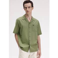 Fred Perry Herre Skjorter Fred Perry Mens Lightweight Texture Revere Collar Short Sleeve - Olive Mint