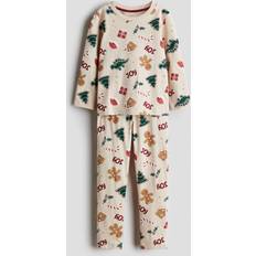 Långa ärmar Pyjamasar Barnkläder H&M Bomullspyjamas Med Tryck - Beige/Pepparkakor