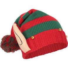Men - Stripes Beanies Mountain warehouse Xmas Elf Ear Warm Cosy Lightweight Snug Cuff Padded Ears - Red