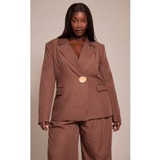 Gold Blazers PrettyLittleThing Plus Chocolate Tailored Gold Metalware Detail Blazer
