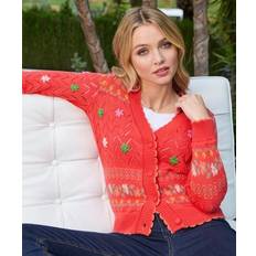 Orange Cardigans Joe Browns Women's V-Neck Floral Cardigan Sweater - Coral Pink