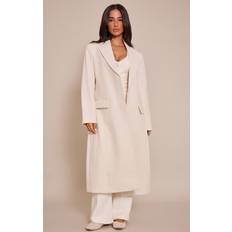 Ullkappor & Ullrockar - Vita Kappor & Rockar PrettyLittleThing Petite Cream Single Breasted Seam Detail Wool Look Maxi Coat