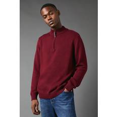 Brown - Men Jumpers Debenhams Premium Pure Cotton Half Zip Funnel Jumper - Burgundy
