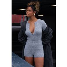 Dam - Gråa Bodys PrettyLittleThing Soft Knit Button Up Bodysuit - Ash Grey