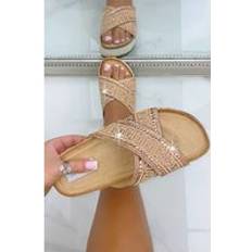 Rose Gold Slides Love Lemonade Crystal Shimmer Wedge Sliders - Rose Gold