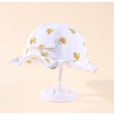White Bucket Hats Children's Clothing Shein Baby Girls Heart Embroidered Bucket Hat