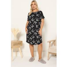 Women Nightgowns Yours Leopard Bow Soft Touch Nightdress - Black