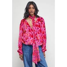 Pink - Women Blouses Warehouse Devore High Neck Wrap Front Blouse - Pink