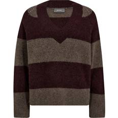 Brun - Dame Overdele Mos Mosh Mmtaci Stripe Ls V-Neck Knit - Brown