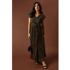 Gold - Long Dresses Oasis Maxi Dress Gold Plisse Metallic V Neck Side Split - Gold