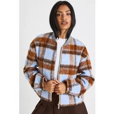 Checkered Jackets boohoo Womens Check Wool Look Bomber Jacket - Blue