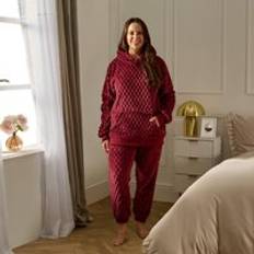 Adult Sleepwear on sale OHS Waffle Fleece Hoodie Pyjama Set Burgundy - Red