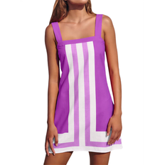 Stripes - Women Swimsuit Cover-Ups & Sarong Wraps Jojomino Women's Striped Mini Dress Boho Shoulder Strap - Purple
