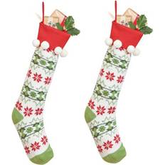 Acrylic Stockings Dibor Set Of 2 Knitted White Fair Isle Stocking