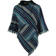 Bomull Capes & Ponchos Guru Shop Poncho Hippie Chic Andenponcho Mit Fransen - Blau