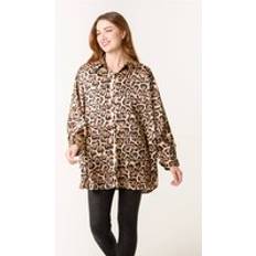 Brown - Women Shirts Blue Vanilla Brown Leopard Print Shirt - Brown