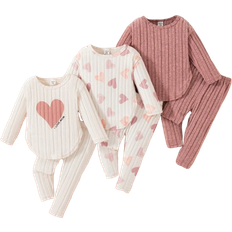 Shein Newborn Baby Girls Round Neck Fuzzy Rib Long Sleeve Top - Heart Print