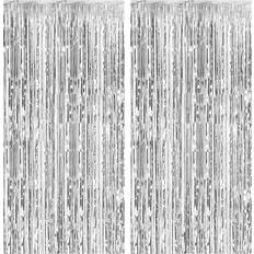 Shein 2pcs/Pack Foil Curtain Backdrop Silver Metallic Tinsel Fringe Curtains
