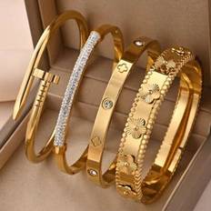 18k Jewellery Sets Shein 4pcs 18K Gold Plated Stainless Steel Fashion Jewelry Set