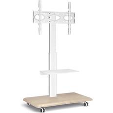 White Mobile Swivel TV Stand With Wooden Base