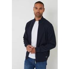 Men - Natural Cardigans Threadbare Men Cotton Blend Zip Up Funnel Neck Cardigan - Navy