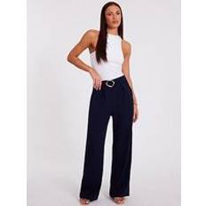 Quiz Navy Buckle Palazzo Trousers - Dark Blue