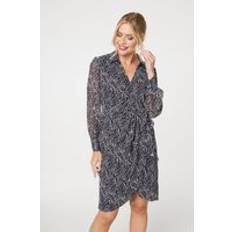 Black - Wrap Dresses Izabel London Printed Long Sleeve Wrap Front Short Dress - Black