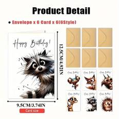 12pcs Animal Birthday Card Set With Envelopes