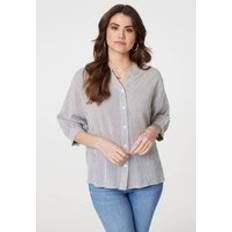 Stripes - Women Blouses Izabel London Pinstripe Relaxed Button Back Blouse - White
