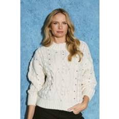 Sequins Jumpers Izabel London Women's Sequin Embellished Cable Knit Jumper - White