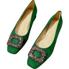 Shein Fashionable Classic Suede Chunky Heel Square Toe Pumps - Green