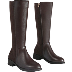 Shein Women's Leather & Suede Patchwork Basic Side Zipper Design Boots - Brown
