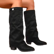 Shein Women's Lace Wedge Heel Sexy Pants Style Boots - Black
