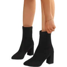 Shein 2025 Classic New Pointed Toe Chunky Heel Women Ankle Boots - Black