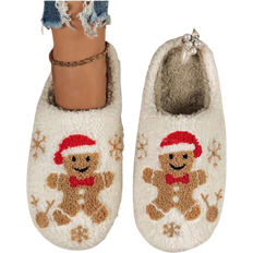 Shein Women's Christmas Gingerbread Man & Snowflake Embroidery Pattern Warm Soft Closed Toe Casual Indoor Slippers - Multicolor