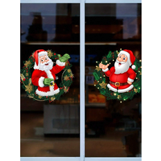 Shein 2 Pcs Christmas Glass Stickers Santa Claus Pattern Multicolour Window Film 2pcs