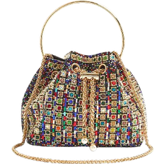 Gold clutch bag River Island Gem Embellished Bucket Clutch Bag - Gold