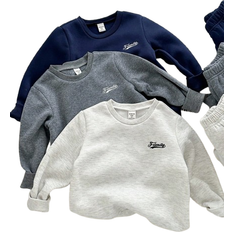 Shein Young Boy Emboidery Letter Fleece Crew Neck Long Sleeve Top Jogger Set - Suitable