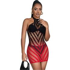 Ensfarvet Undertøjssæt Subblime Dresses Elastic Fishnet - Red Black