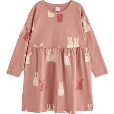 Lindex Klänningar Barnkläder Lindex Cotton Long Sleeved Bunny Print Dress - Dusty Pink