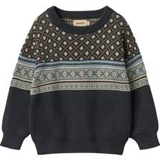 Blå Striktrøjer Børnetøj Wheat Jacquard Pullover Julius Str 3 År