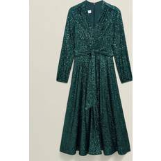 Microfiber Dresses Hobbs Meadow Sequin Midi Dress Evergreen